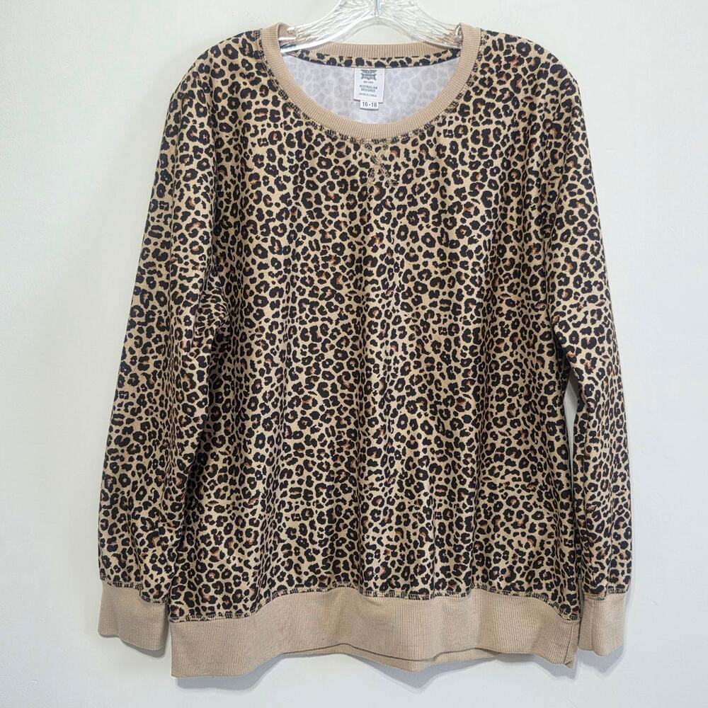 Rivers Womens Crewneck Leopard Print Long Sleeve Top Size 16-18